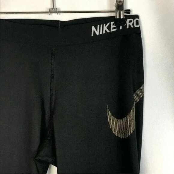 Nike Pro Black Metallic Swoosh Crop Compression Athletic Pants M - Picture 4 of 4